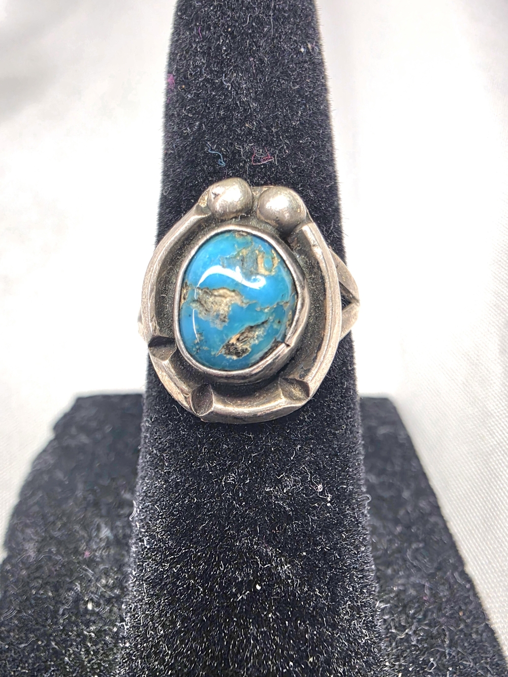 Vintage Sterling Silver Turquoise Statement Ring - Blue Stone; Sz 3.25